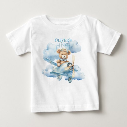 Watercolor Teddy Bear Pilot First Birthday Baby (Voorkant)