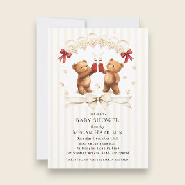 Watercolor Teddy Bear "Ready to Pop" Baby Shower Kaart
