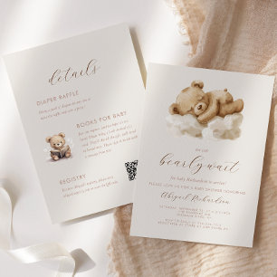 Watercolor Teddybeer All-in-One Beige Baby Shower Kaart