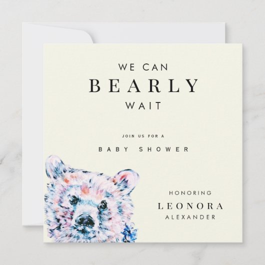 Watercolor Teddybeer Babyshower Kaart (Voorkant)
