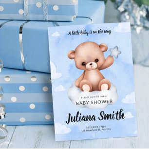 Watercolor Teddybeer Blauwe Baby Jongen Shower Kaart