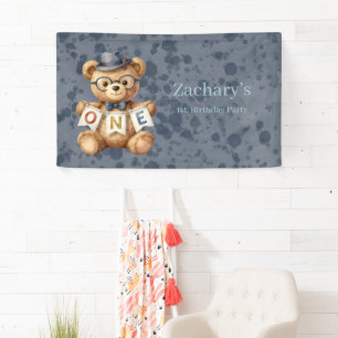 Watercolor Teddybeer met EEN Verjaardagsbanner Spandoek
