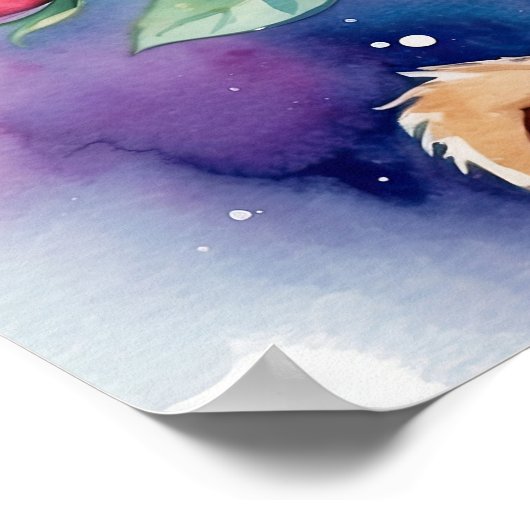 Watercolor Teddybeer met Rozen Print Poster (Hoek)