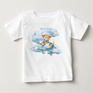 Watercolor Teddybeer Piloot Eerste Verjaardag Baby