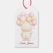 Watercolor Teddybeer Roze Ballonnen Cadeaulabel (Voorkant)