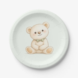 Watercolor Teddybeer Sage Groen Papieren Bordje