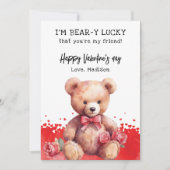 Watercolor Teddybeer Vriend Valentijnsdag Feestdagenkaart (Voorkant)