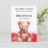 Watercolor Teddybeer Vriend Valentijnsdag Feestdagenkaart (Staand voorkant)