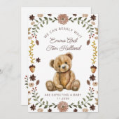 Watercolor Teddybeer zwangerschap geslacht neutraa Aankondiging (Voorkant / Achterkant)