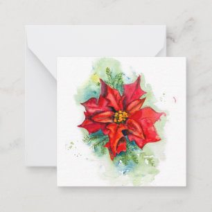 Watercolor tekening Kerst rood bloem Notitiekaartje