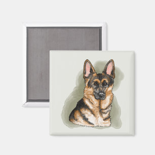 Watercolor tekening van Duitse herder Magneet