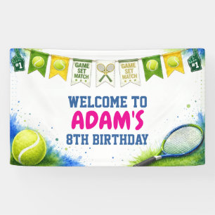 Watercolor tennis verjaardagsfeestbanner spandoek
