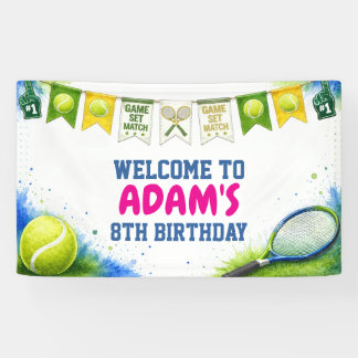 Watercolor tennis verjaardagsfeestbanner spandoek