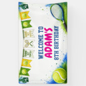 Watercolor tennis verjaardagsfeestbanner spandoek (Verticaal)