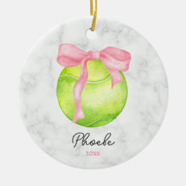 Watercolor tennisbal met preppy roze coquette stri keramisch ornament