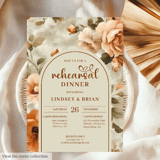 Watercolor Terracotta Floral Wedding Rehearsal Kaart