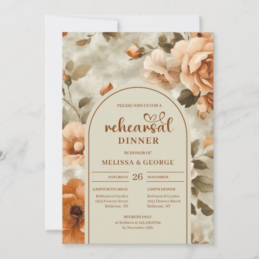 Watercolor Terracotta Floral Wedding Rehearsal Kaart (Voorkant)