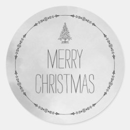 Watercolor textuur elegante grijze vrolijk kerstfe ronde sticker