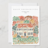 Watercolor Thanksgiving Autumnal Georgian House Feestdagenkaart (Voorkant)