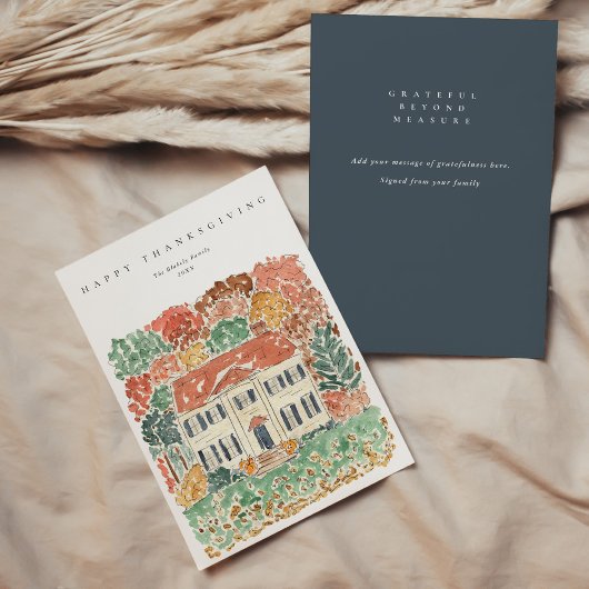 Watercolor Thanksgiving Autumnal Georgian House Feestdagenkaart