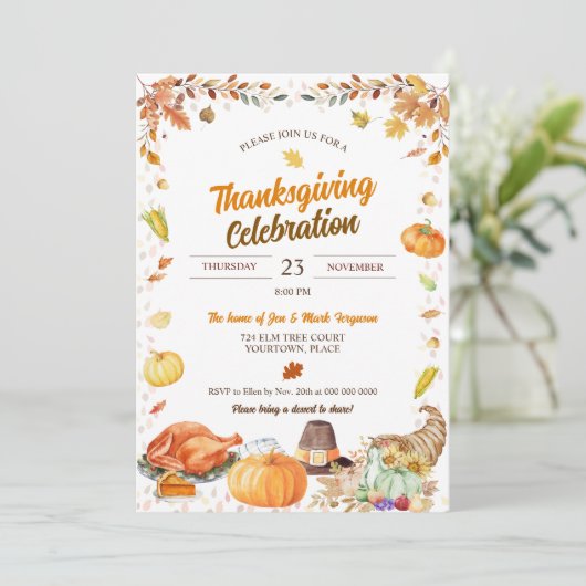 Watercolor Thanksgiving Celebration Kaart (Staand voorkant)