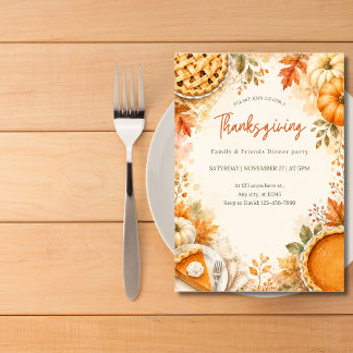 Watercolor Thanksgiving-dineruitnodiging Kaart