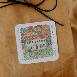 Watercolor Thanksgiving Herfst Georgische Huis Vierkante Sticker
