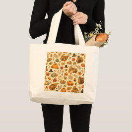 Watercolor Thanksgiving Patroon Grote Tote Bag