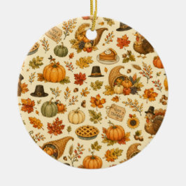 Watercolor Thanksgiving-patroon Keramisch Ornament