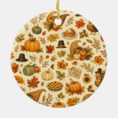 Watercolor Thanksgiving-patroon Keramisch Ornament (Achterkant)