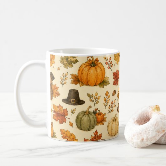 Watercolor Thanksgiving Patroon Koffiemok (Met donut)