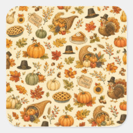 Watercolor Thanksgiving Patroon Vierkante Sticker