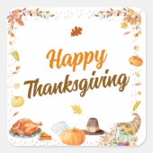 Watercolor Thanksgiving Vierkante Sticker (Voorkant)