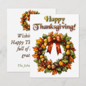 Watercolor Thanksgiving Wreath Topography Feestdagenkaart (Voorkant / Achterkant)