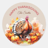 Watercolor Thanksgivingkalkoen en pompoenen Ronde Sticker (Voorkant)