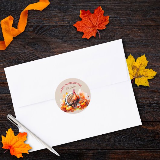 Watercolor Thanksgivingkalkoen en pompoenen Ronde Sticker