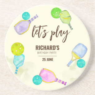 Watercolor Thema Pickleball Sporten Verjaardagsfee Zandsteen Onderzetter