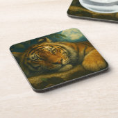 Watercolor Tiger Resting in Night Forest Bier Onderzetter (Linkerzijde)