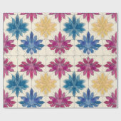 Watercolor Tile Flowers Wrapping Paper Cadeaupapier (Vlak)