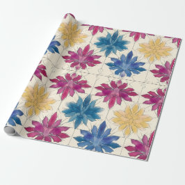 Watercolor Tile Flowers Wrapping Paper Cadeaupapier