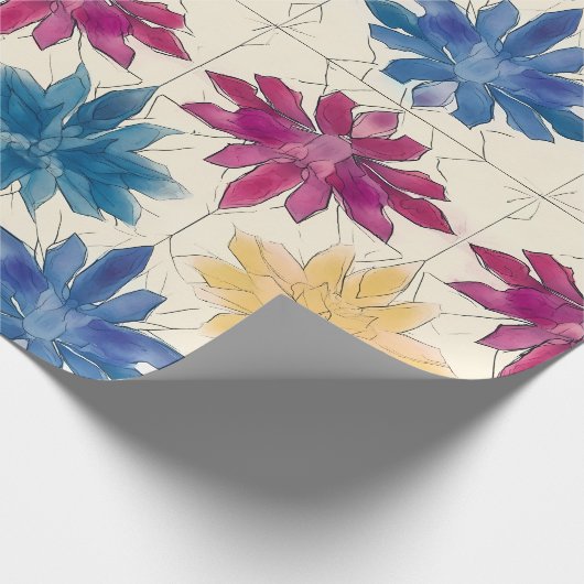 Watercolor Tile Flowers Wrapping Paper Cadeaupapier (Hoek)