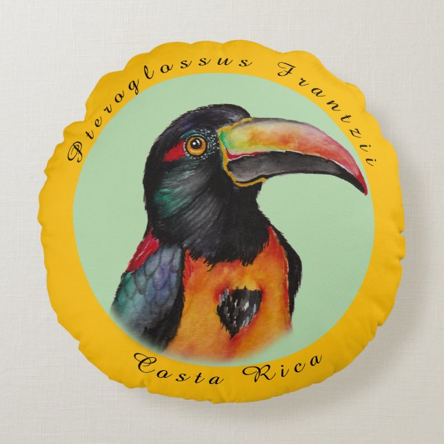 Watercolor toekan rond kussen (Voorkant)