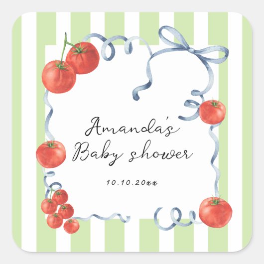 Watercolor tomato baby shower  vierkante sticker (Voorkant)