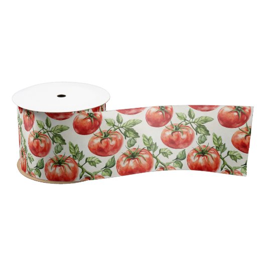 Watercolor Tomato Pattern Satijnen Lint (Spoel)