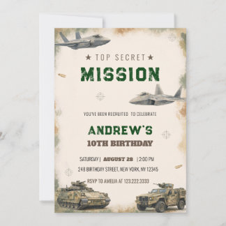Watercolor Top Secret Military Mission Birthday Kaart