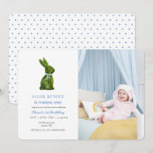 Watercolor Topiary Rabbit Baby boy Photo birthday Kaart (Voorkant / Achterkant)