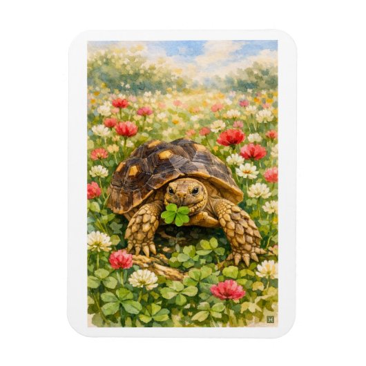 Watercolor Tortoise with lucky clover Magneet (Verticaal)