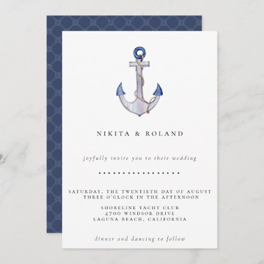 Watercolor Touwanker Trouw Uitnodiging (Voorkant / Achterkant)