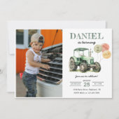 Watercolor Tractor 2de verjaardagsfeestje foto Kaart (Voorkant)