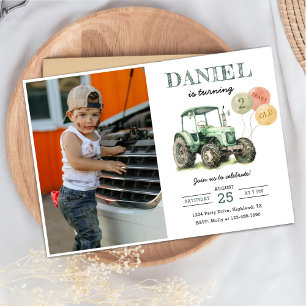 Watercolor Tractor 2de verjaardagsfeestje foto Kaart